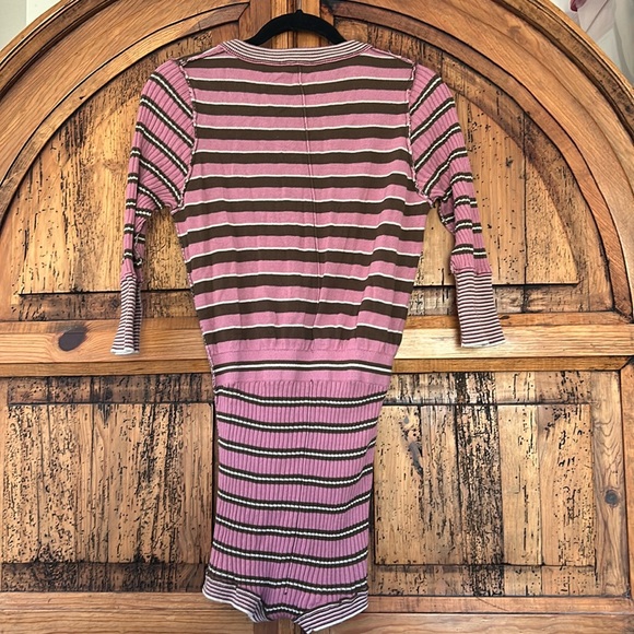 Free People Easy to Love Romper Knit Stripe Purple Fall Cozy Cabin Lounge - Picture 8 of 11